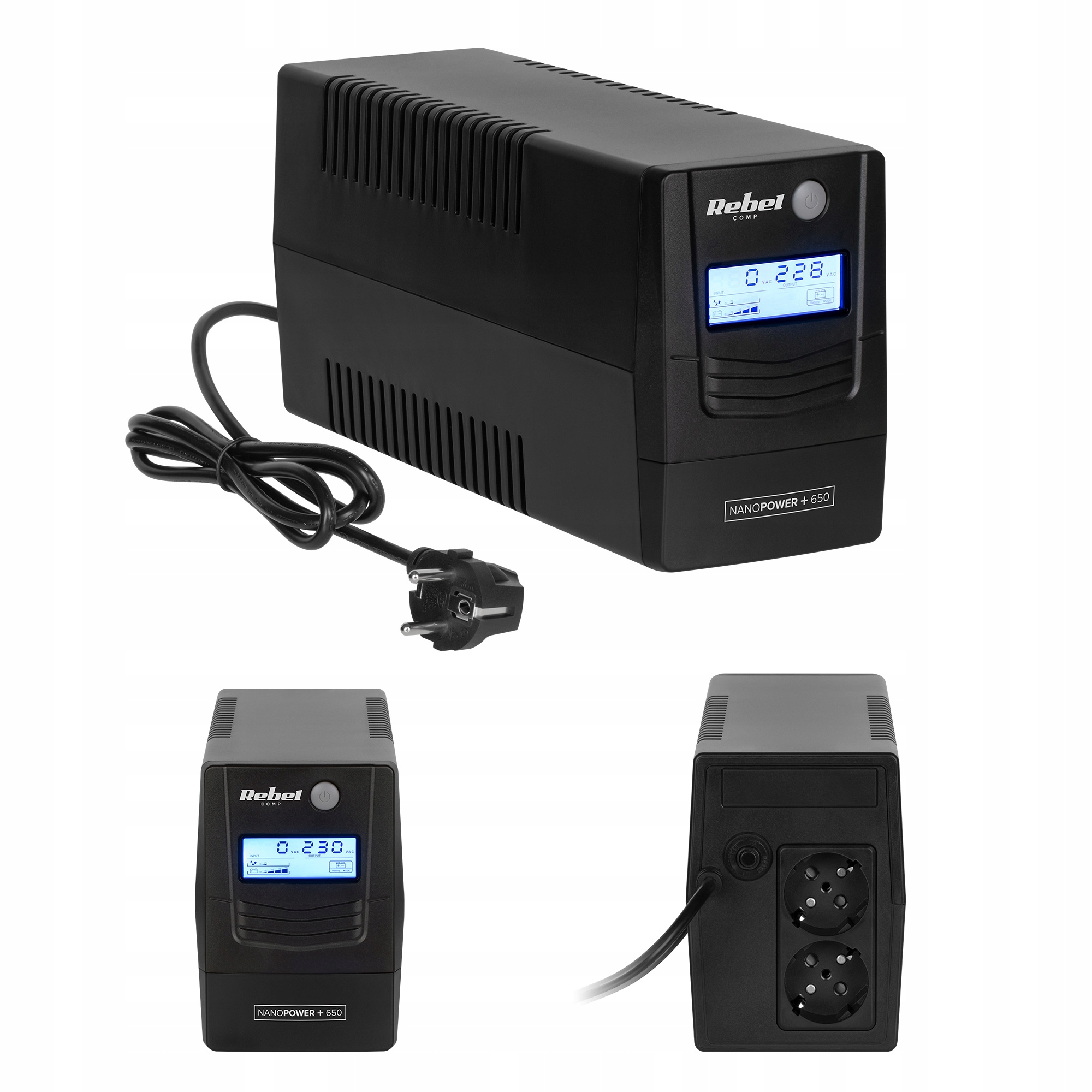 Zasilacz UPS Rebel Nanopower z wyświetlaczem LCD — Wymiana i konfiguracja UPS-ów stanowiskowych