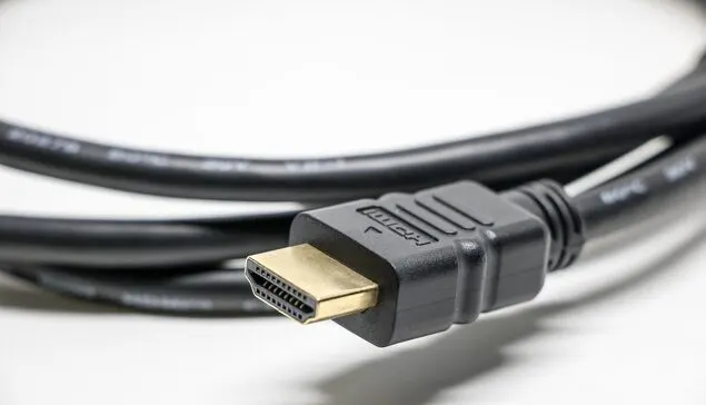Złącze kabla HDMI na białym tle — Ekran komputera miga przy starcie, potem działa normalnie
