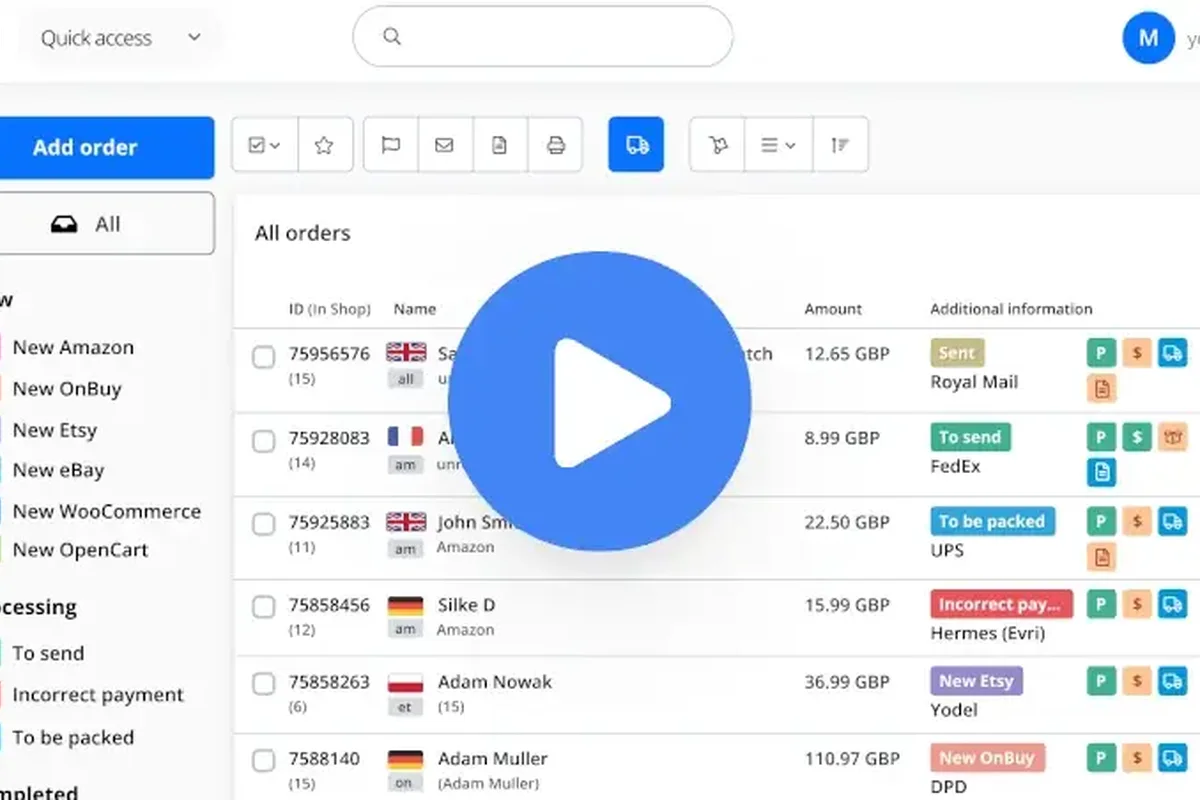 Panel zamówień z Amazon i eBay w BaseLinkerze