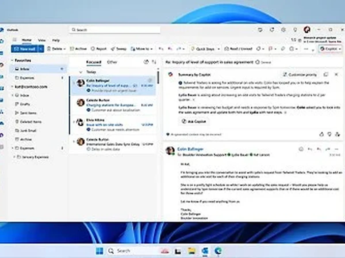 Skrzynka pocztowa Outlook z panelem Copilot w Microsoft 365