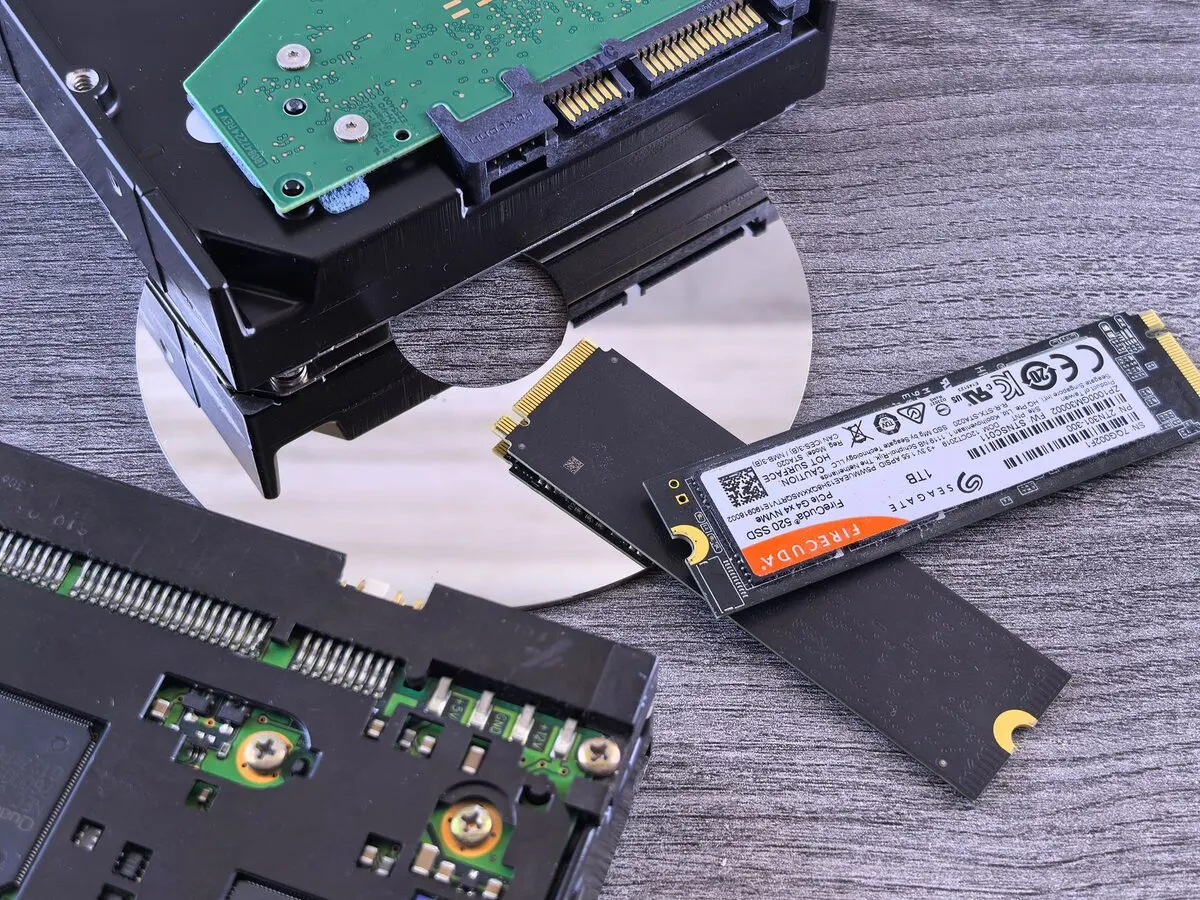 Stary dysk twardy obok nowego dysku SSD NVMe — Dysk twardy w komputerze wydaje dźwięki klekotania