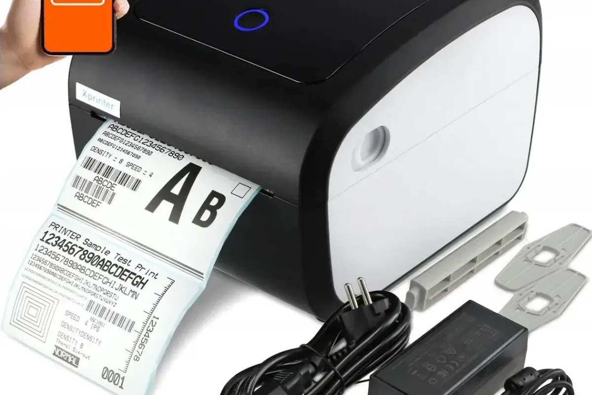 Drukarka etykiet termicznych Xprinter drukująca etykietę wysyłkową z kodem kreskowym
