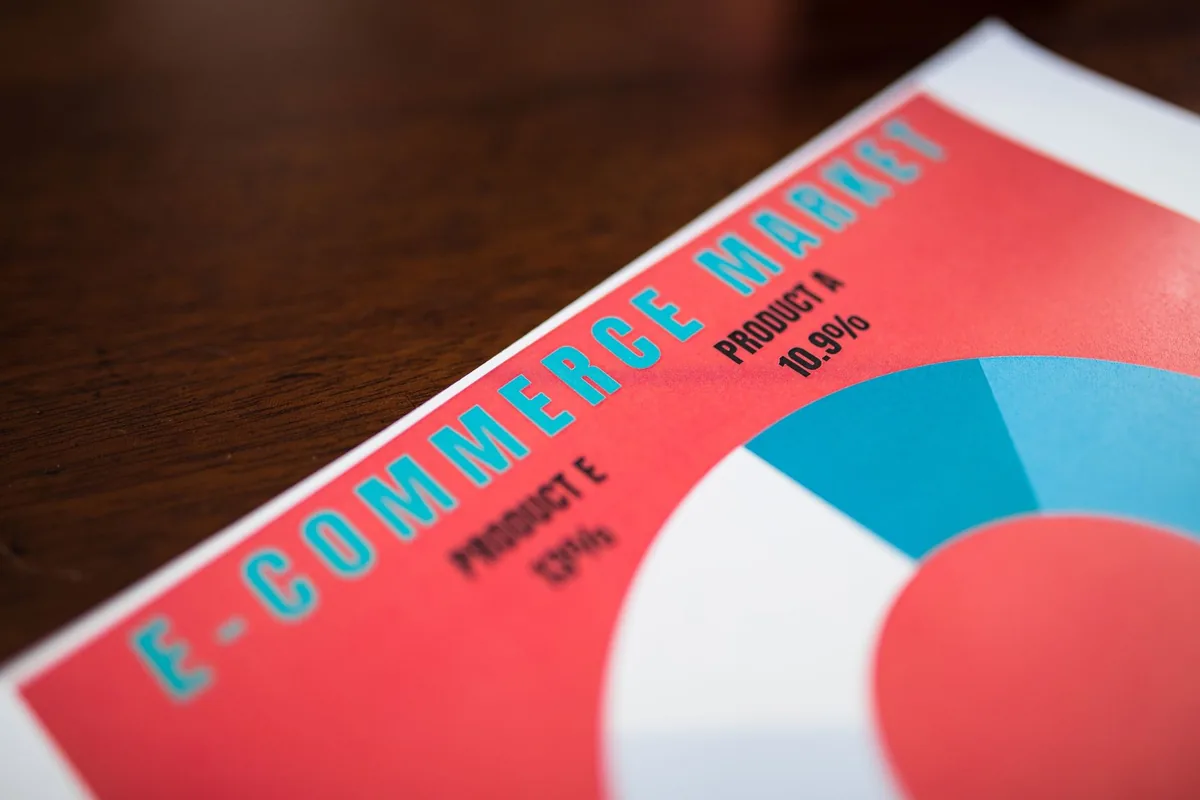 Close-up of a vibrant e-commerce market analysis pie chart showcasing product performance.