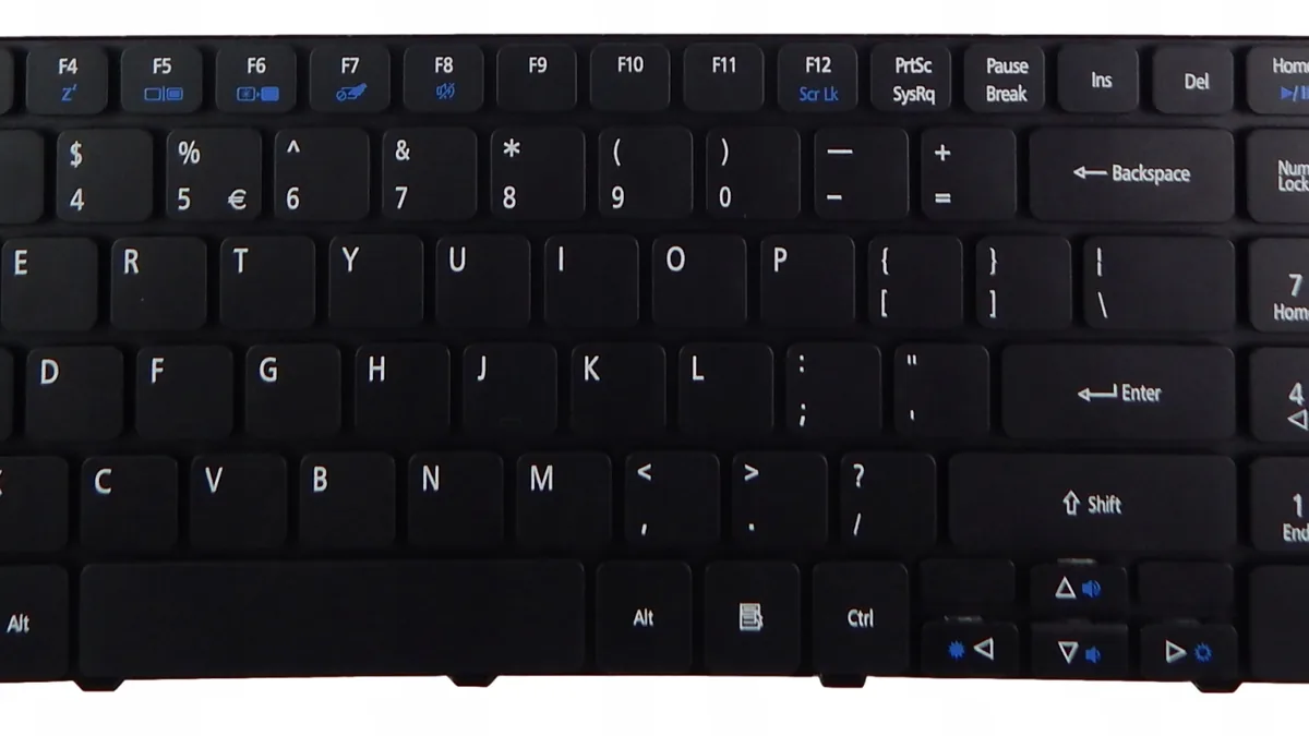 Czarna zamienna klawiatura do laptopa bez bloku numerycznego, widok z góry