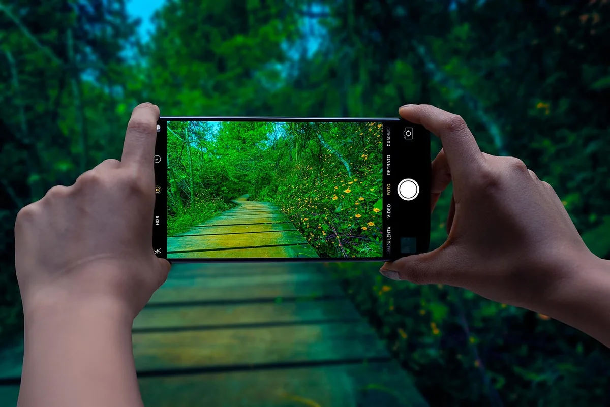 smartfon na tle drewnianej ścieżki w lesie — Dlaczego nie bierzemy Motorola Edge 40 Neo do naprawy