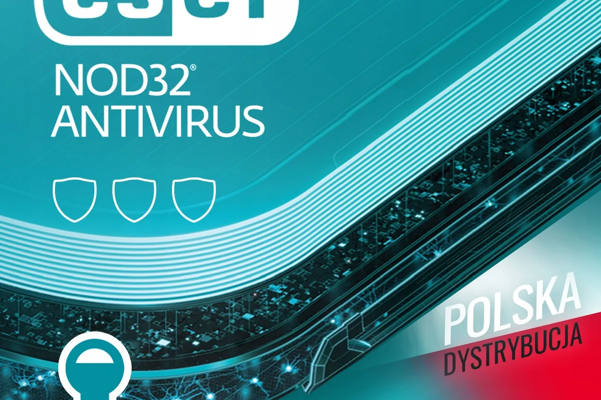 Oficjalna grafika produktowa ESET NOD32 Antivirus, dystrybucja polska 2026