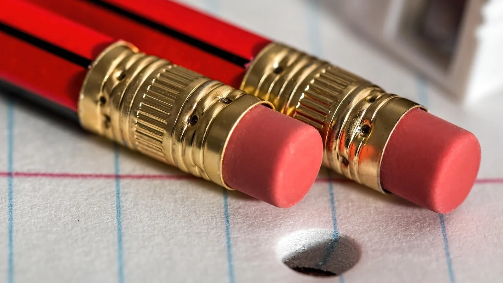 pencil, eraser, notepad, write, paper, mistake, correction, office, school, writing, supplies, page, note, education, notebook, message, drawing, paperwork, communication, back to school, error, amend