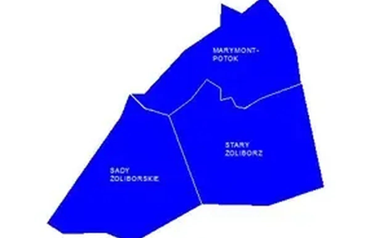 Mapa poglądowa dzielnicy Żoliborz z podziałem na osiedla