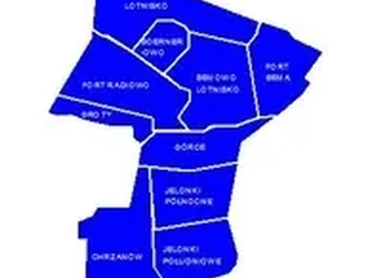 Mapa konturowa dzielnicy Bemowo z podziałem na osiedla